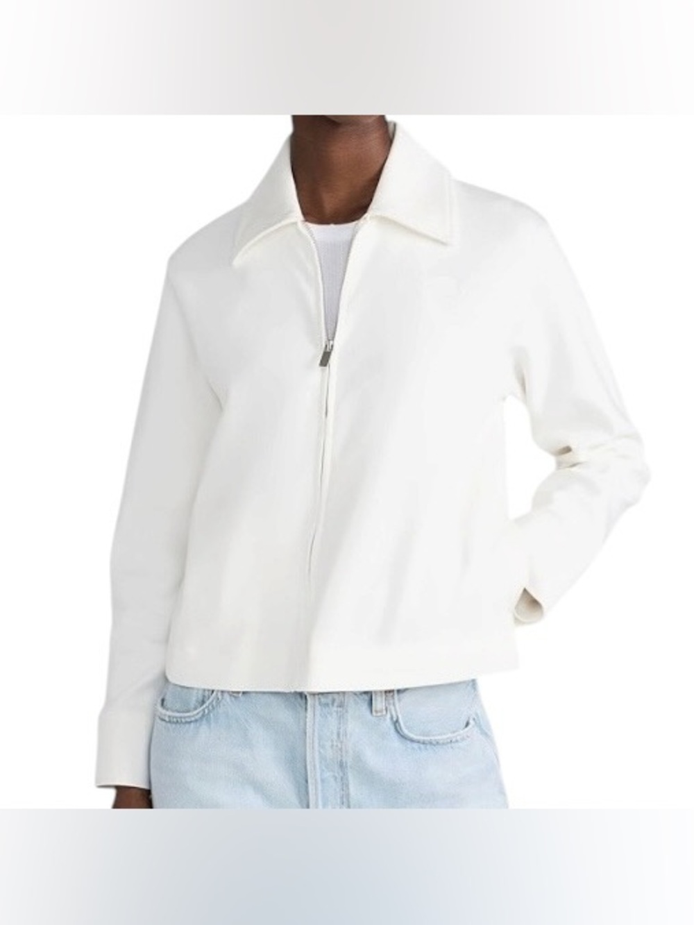 Vince Stretch Cotton Jersey Spread Collar Zip-Up Jacket